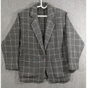 Vintage Finity 100% Wool Gray Plaid Womens Blazer Union Made in USA Size 4
